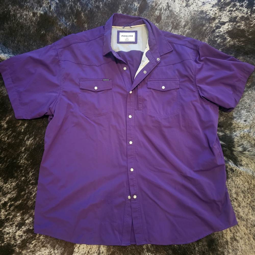 Poncho XXL Regular Fit Purple Short-Sleeve Button-Up Shirt - Men's - 103